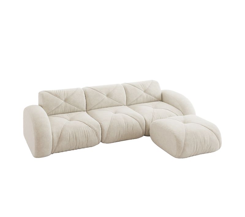 Canapé Compressé -modulaire En L 3 Places -repose-pieds -base Antidérapante - Sans Montage - Blanc
