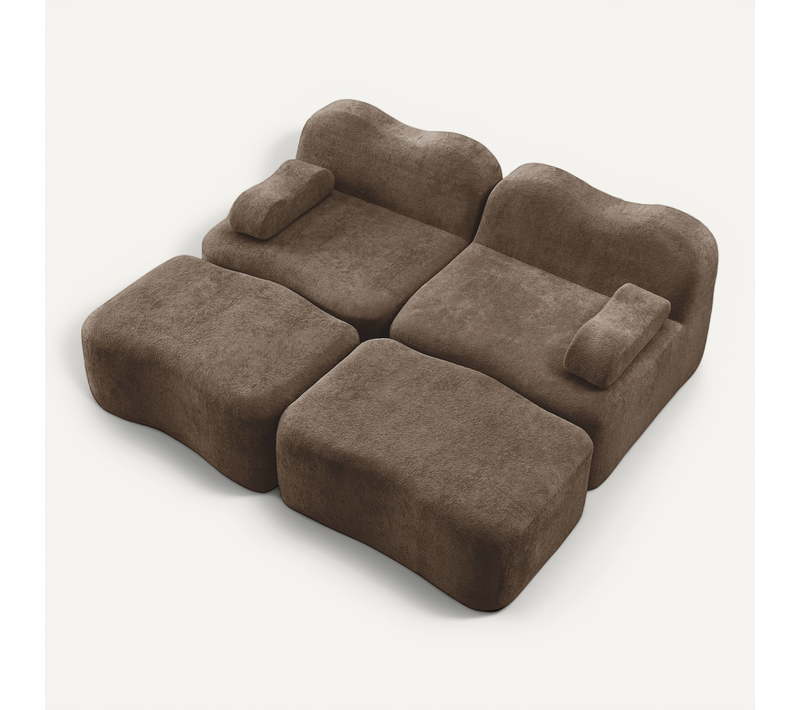 Canapé Compressé, Canapé Modulaire 2 Places, 2 Pouf, Confortable, Velours Marron