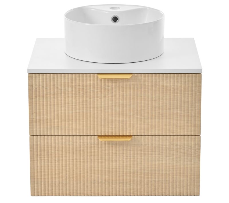 Meuble Sous Vasque Avec 2 Tiroirs - Pour Salle De Bain - En Mdf - Bois Naturel - 60 Cm