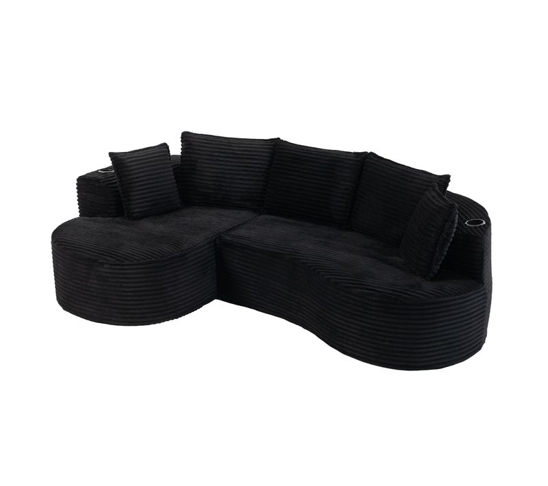 Canapé Compressé, Canapé Modulable,porte-gobelets, Poches Latérales, Coussins,velours Côtelé, Noir