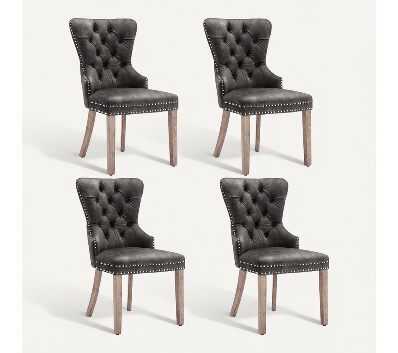 Lot De 4 Chaises De Salle à Manger Grises En Velours Avec Pieds Réglables