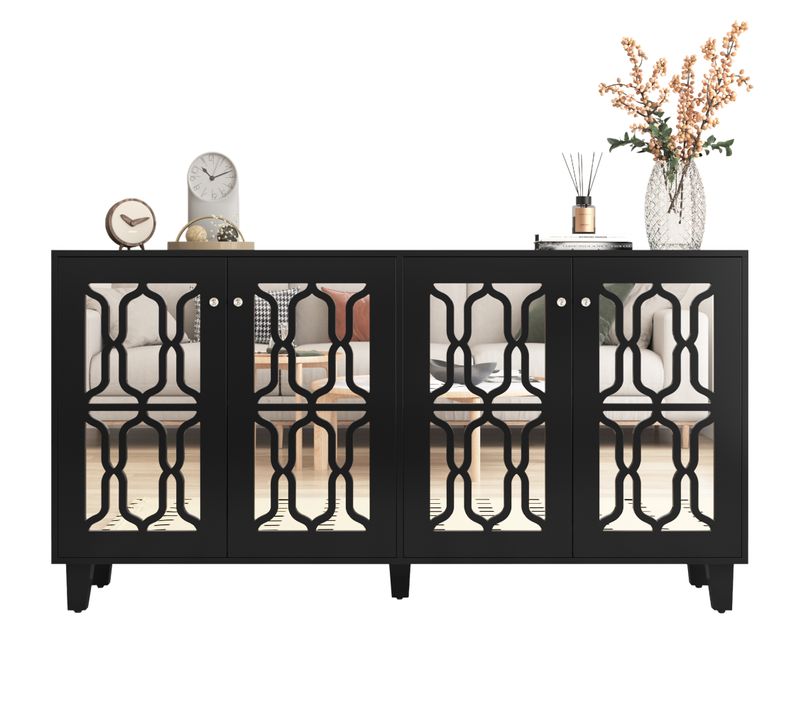 Buffet Noir Effet Miroir 160 X 40 X 84 Cm Pour Salon Et Salle à Manger