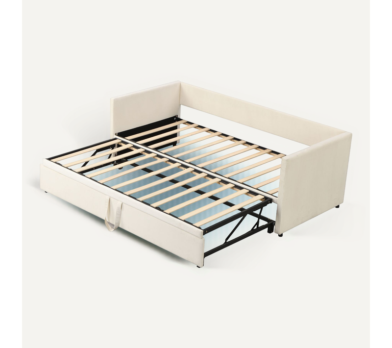 Canapé-lit Rembourré Beige 90x200 Cm Extensible 180x200 Pour Chambre D’amis