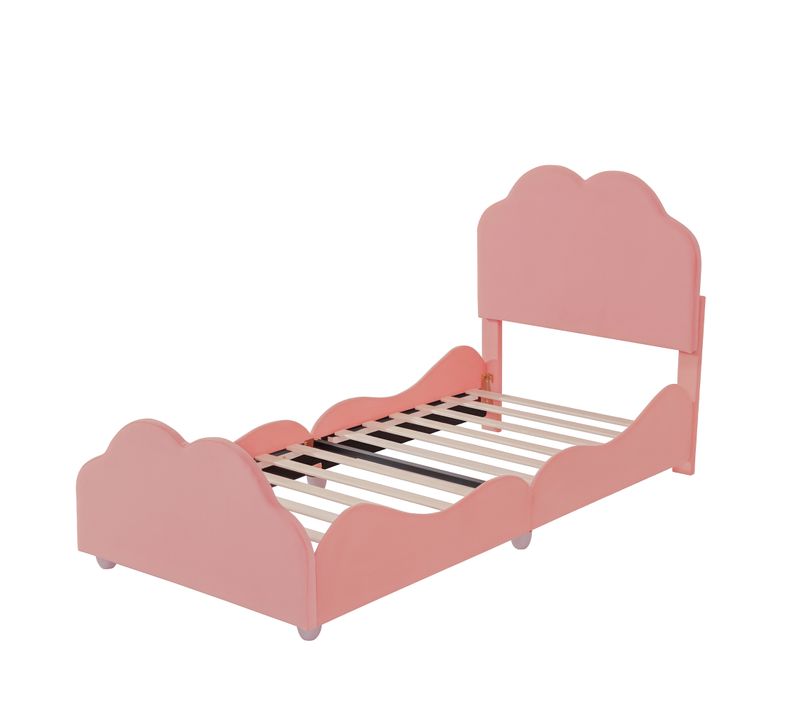 Lit Enfant Rembourré Rose 90x200 Cm Avec Barrière, Tissu Velours