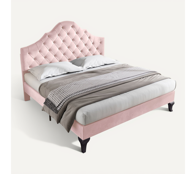 Lit Rembourré 140x200 Cm Avec Sommier à Lattes En Bois Tête De Lit Réglable Velours Rose