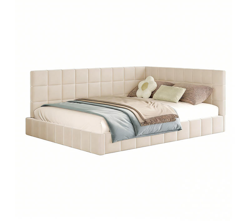 Lit Rembourré Beige 140x200 Avec Sommier à Lattes, Usage Lit Et Canapé