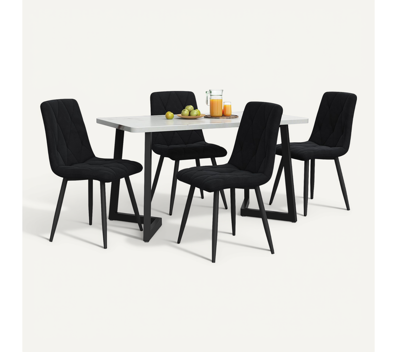 Ensemble Repas Noir Et Blanc 117 X 68 Cm Avec 4 Chaises Pour Cuisine
