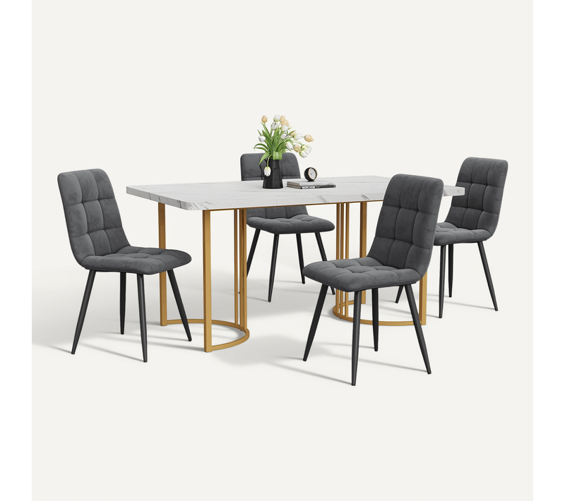 Ensemble Repas Blanc 140 X 80 Cm Avec 4 Chaises Pour Cuisine Et Salle à Manger