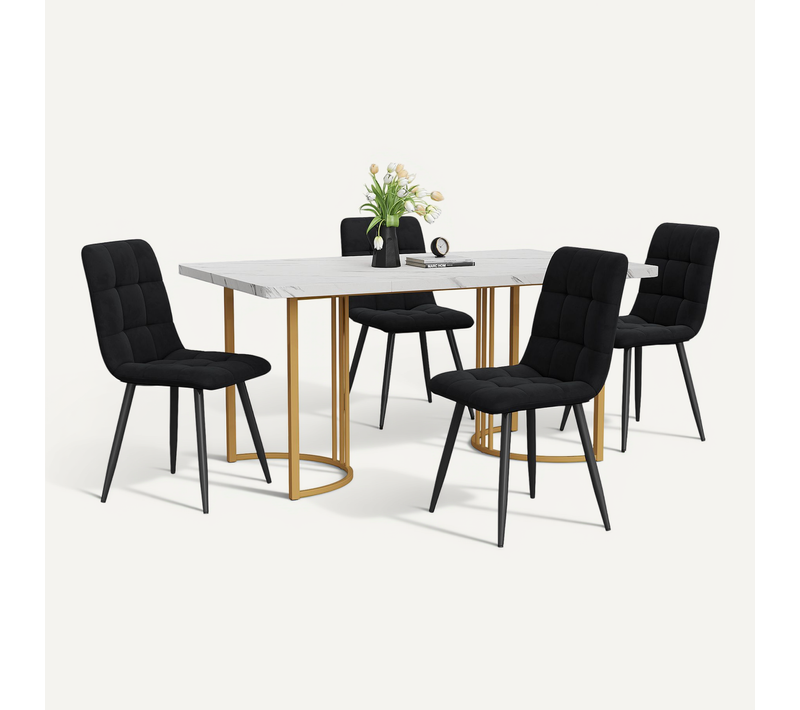 Ensemble Repas Blanc Effet Marbre 140 X 80 Cm Avec 4 Chaises Pour Cuisine