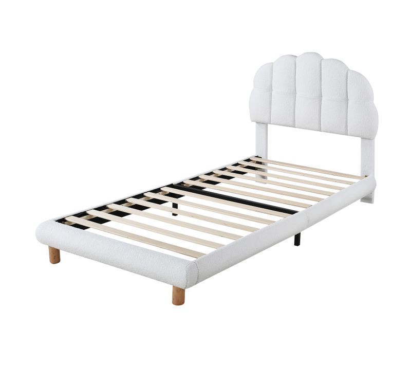 Lit 90x200 Cm Blanc En Tissu Velours, Sommier à Lattes, Pour Enfant/ado