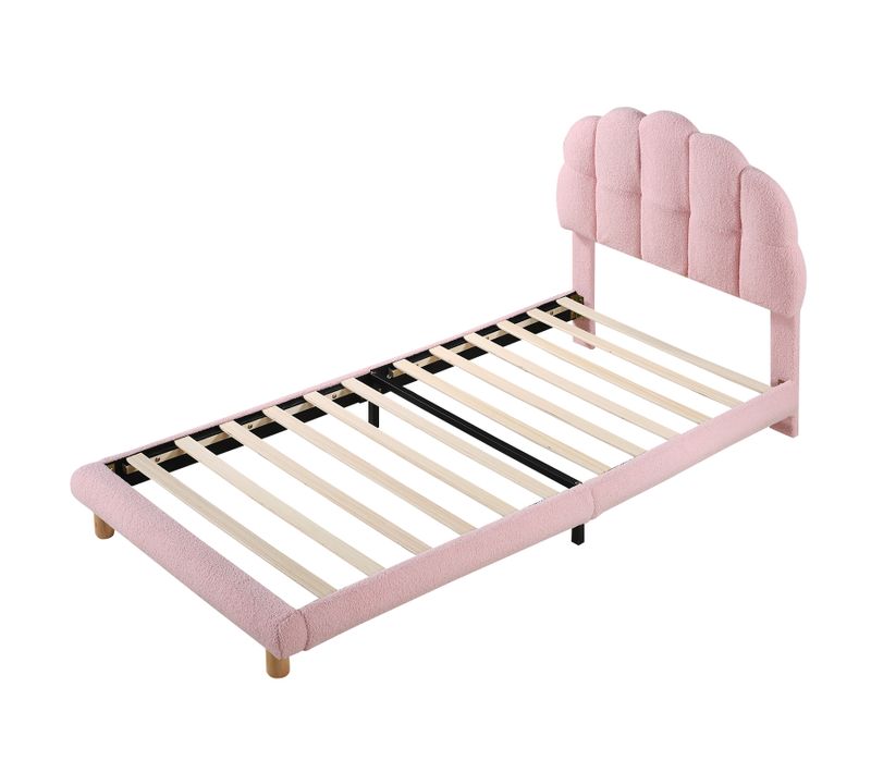 Lit Enfant 90x200 Cm Rose En Velours Avec Tête De Lit Réglable