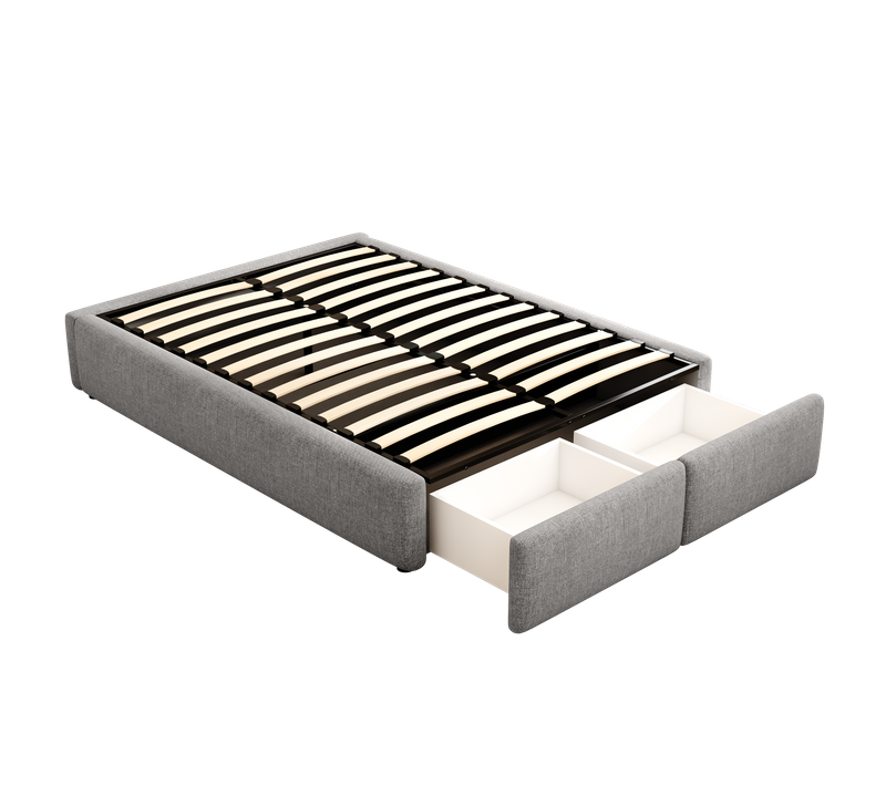 Lit Plateforme Rembourré Gris 140x200 Cm Avec Coffre Hydraulique Et 2 Tiroirs