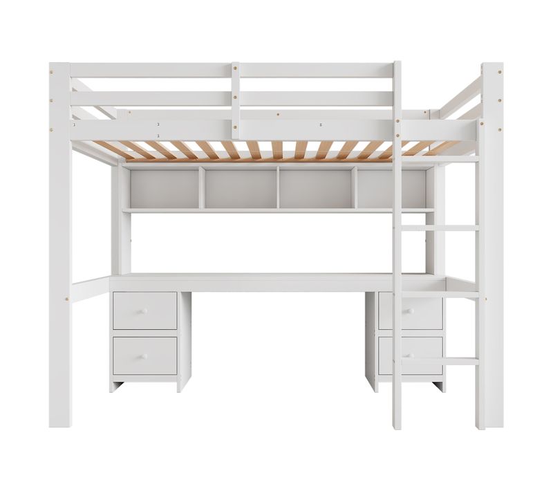 Lit Mezzanine Enfant Blanc 90x200 Cm Avec Bureau Et Rangements