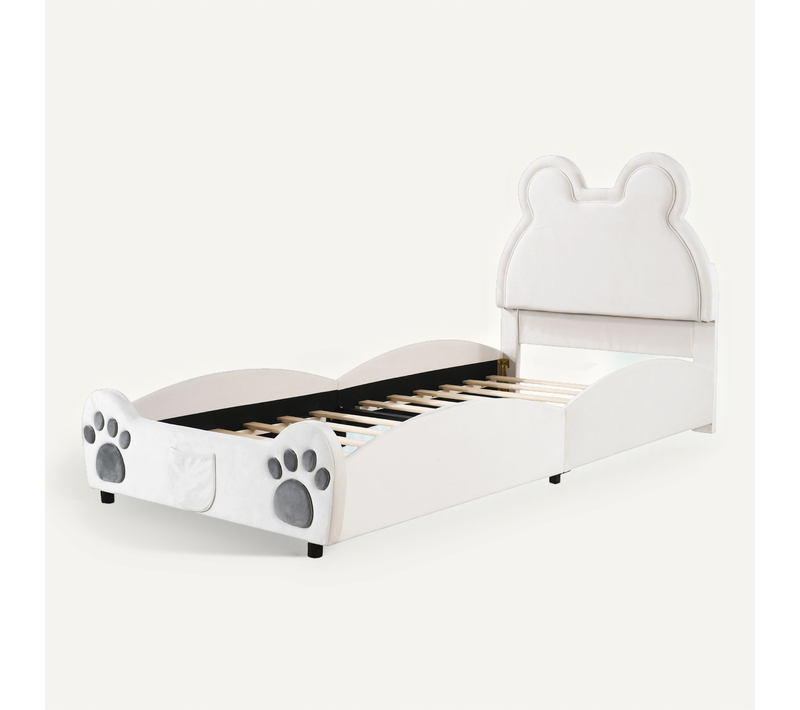 Lit Enfant Rembourré Blanc 90x200 Cm Forme Ours Pour Chambre D’enfant