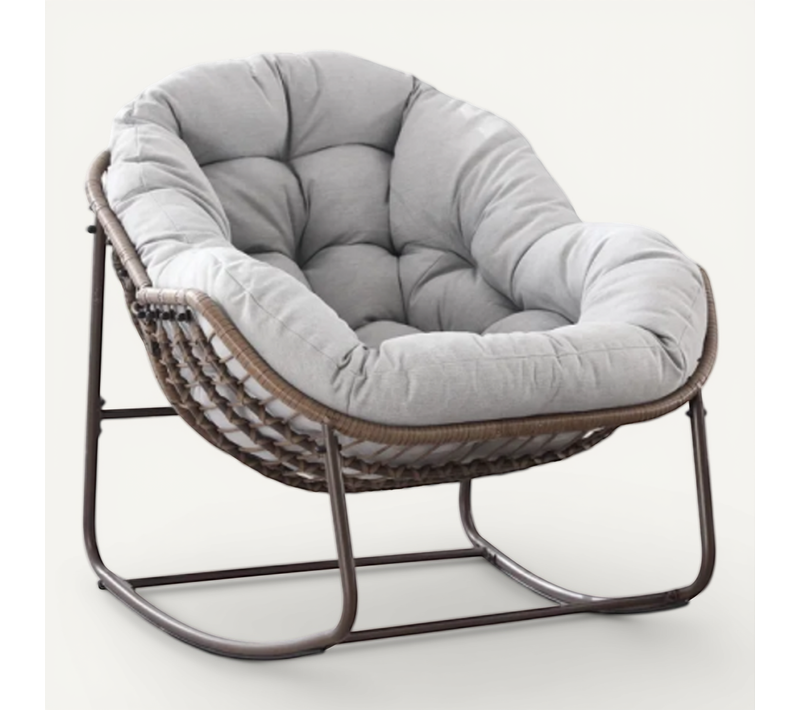 Fauteuil à Bascule Oeuf Avec Structure En Acier, Rotin Tressé Gris Clair