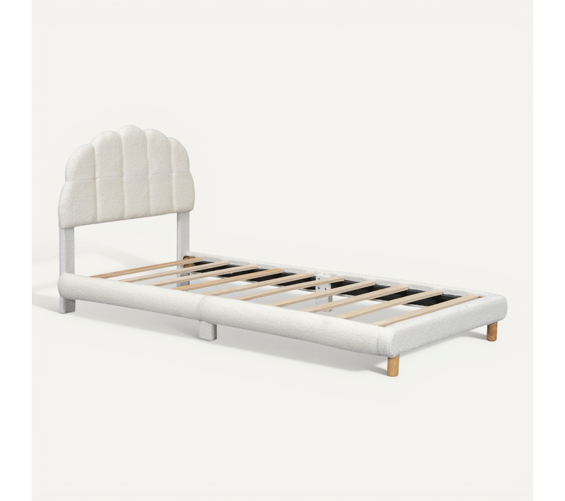 Lit Enfant Blanc 90x200 Cm Avec Tête De Lit En Peluche, Pour Chambre