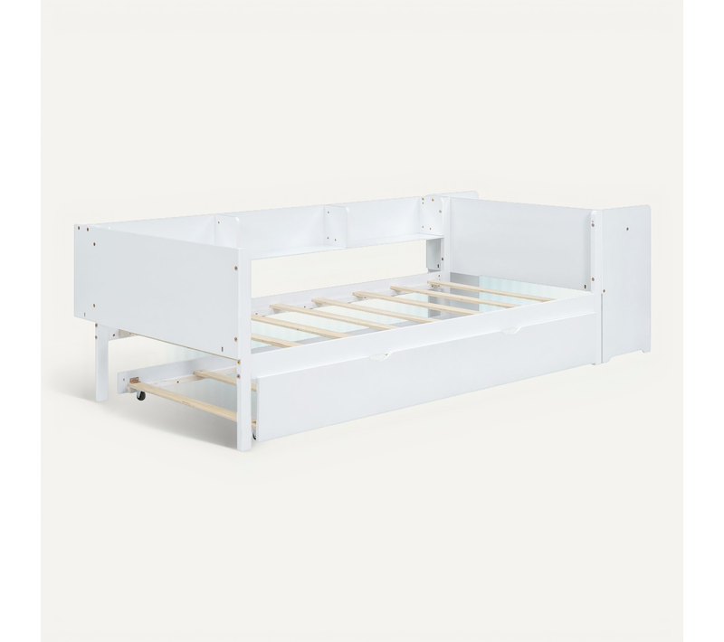 Lit Enfant Blanc 90x200 Avec Lit Gigogne, Bureau Et 3 étagères, Pour Chambre