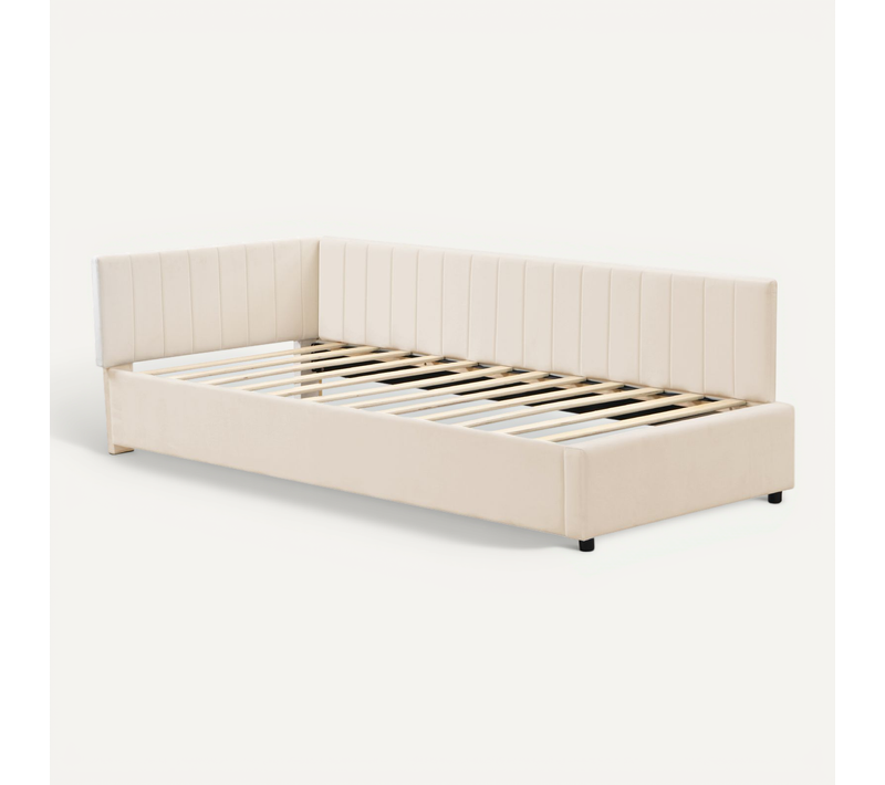 Canapé-lit Beige En Velours 90x200 Avec Sommier à Lattes, Pour Chambre