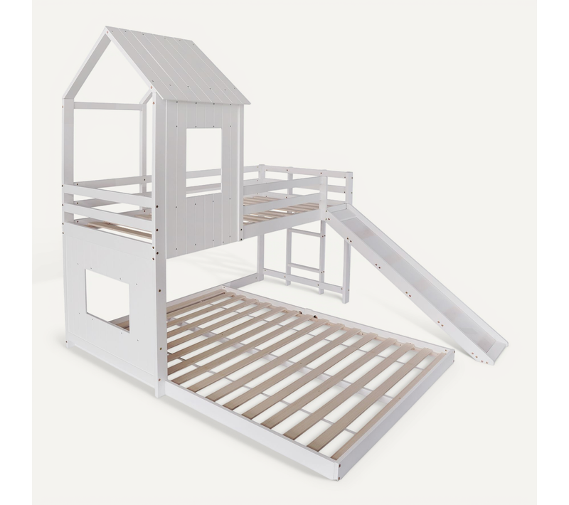 Lit Superposé 90x200/140x200 Cm Avec Toboggan Blanc