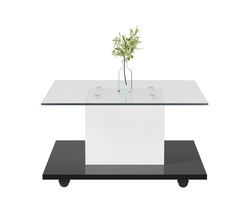Table Basse 80 Cm Avec Plateau En Verre Trempé Finition Brillante