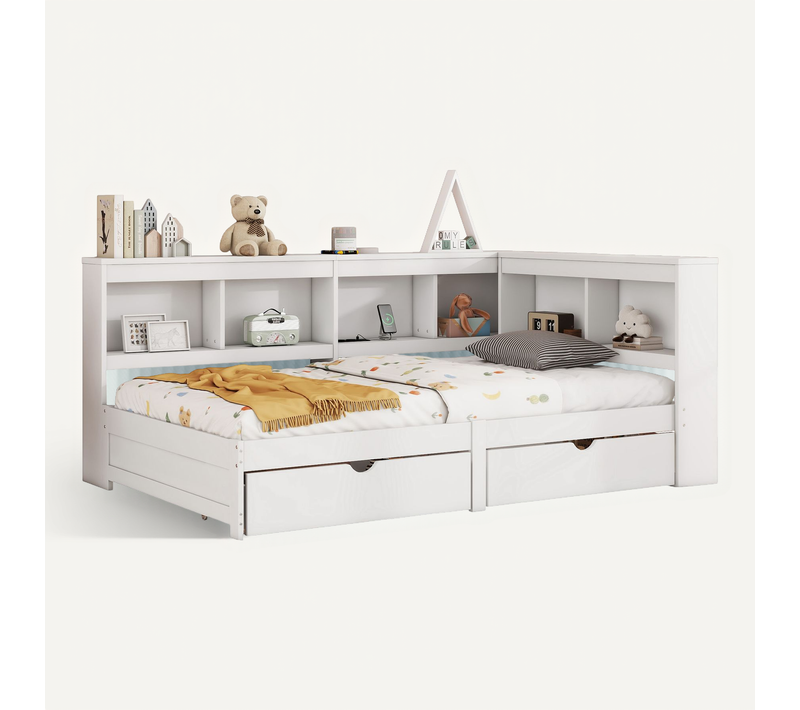 Lit Simple 90x200 Cm Avec Structure Avec 2 Tiroirs Blanc