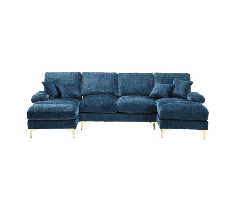 Canapé D’angle En U Bleu 272 X 136 Cm Avec Doubles Méridiennes Pour Salon