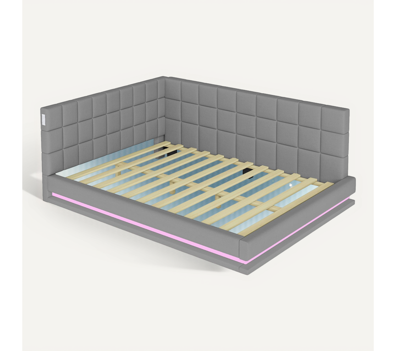Lit Banquette Gris 140x200 Cm Avec LED Et Prise USB Pour Salon Ou Chambre