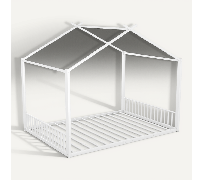 Lit Enfant Cabane Blanc 140x200 Cm En Métal, Pour Chambre