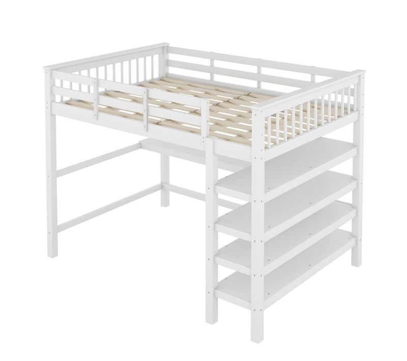 Lit Mezzanine Blanc 140x200 Avec Bureau Et étagères Pour Chambre