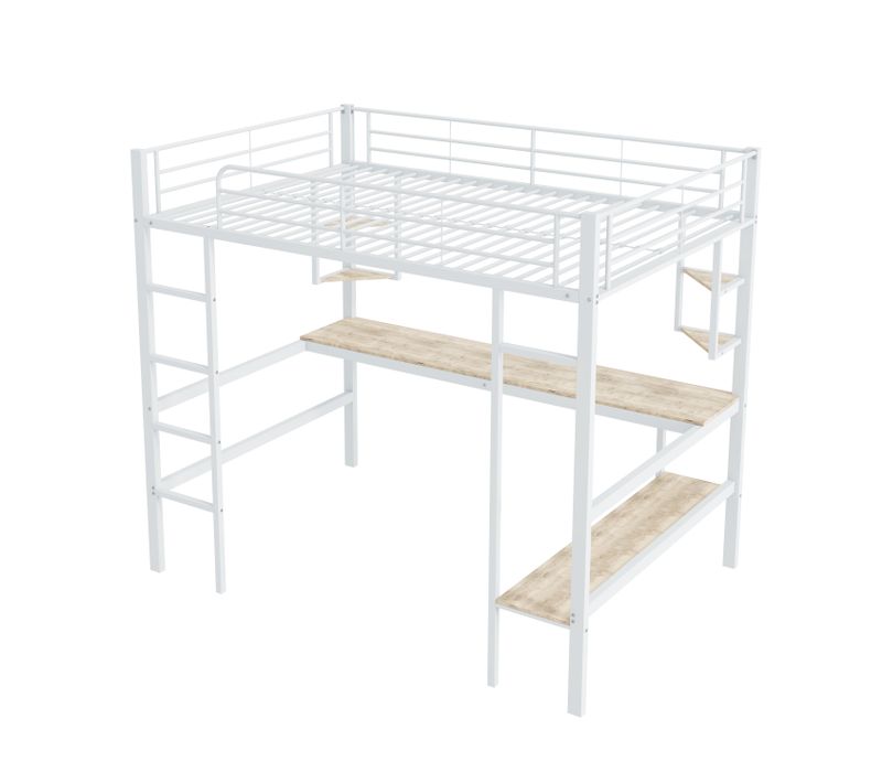 Lit Mezzanine Blanc 140x200 Cm Avec Bureau Et Bibliothèque Pour Chambre