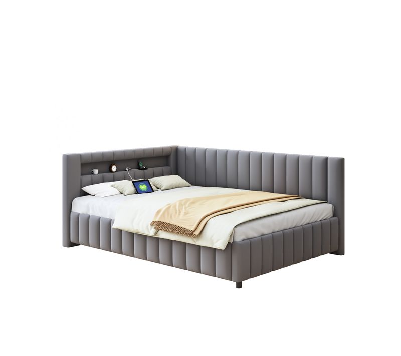 Canapé-lit 140x200 Cm Avec Sommier à Lattes Tissu Velours Gris