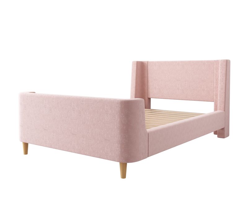 Lit Enfant Traîneau Rose En Velours 90x200 Cm, Sans Matelas