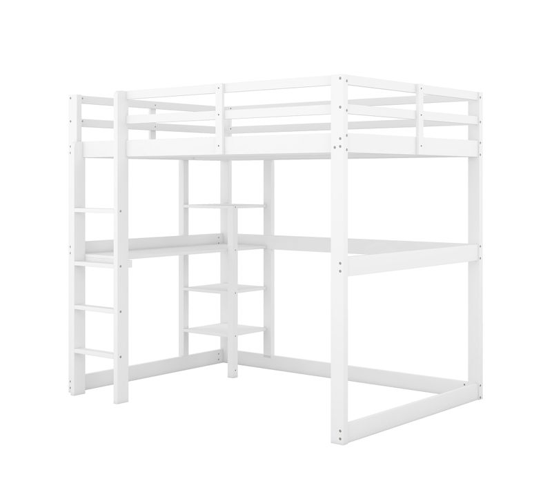 Lit Mezzanine Antique White 140x200 Cm Avec Bureau Et Rangements