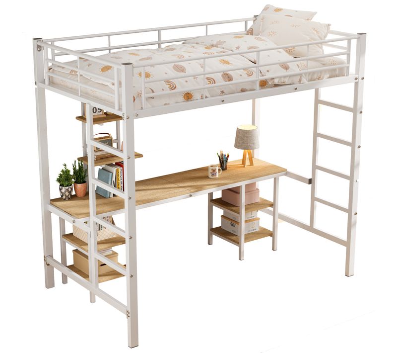 Lit Mezzanine 90x200 Cm Avec Structure En Métal Blanc