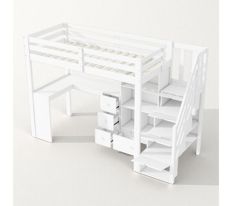 Lit Mezzanine Blanc 90x200 Cm Avec Bureau Et Rangements Pour Chambre D’enfant