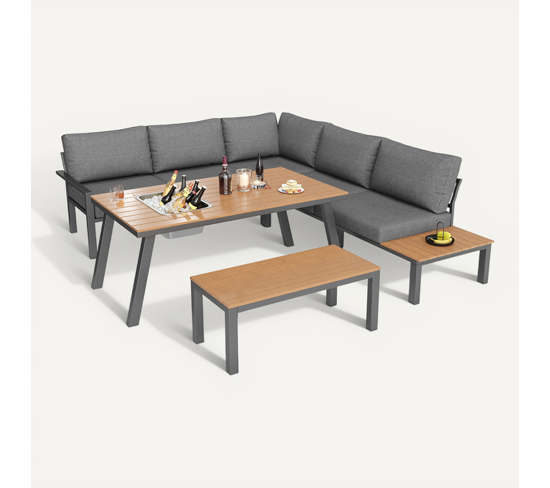 Salon De Jardin 5 Pièces Avec Table 110 Cm à Seau à Glace, Gris
