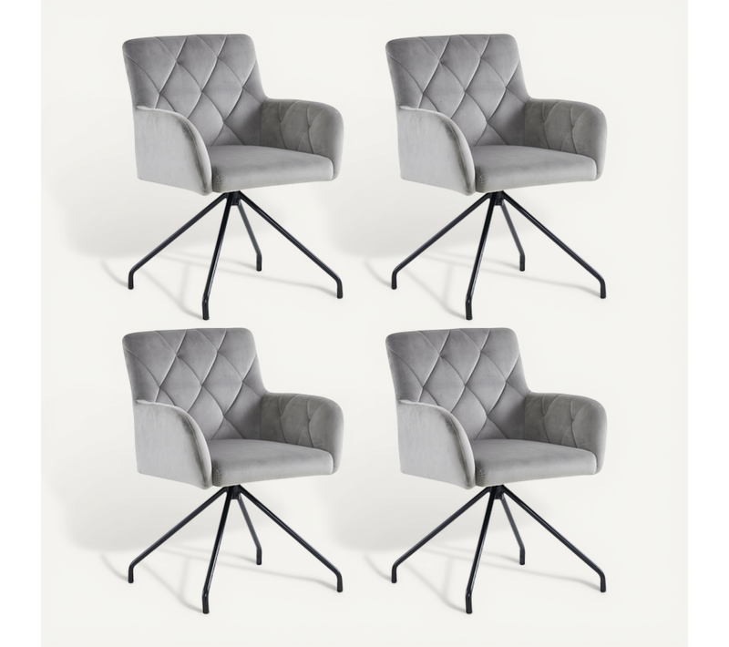Lot De 4 Chaises De Salle à Manger En Velours Gris Clair Avec Accoudoirs