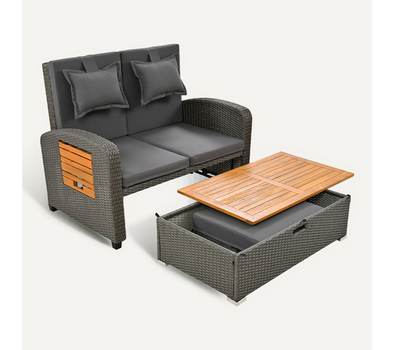 Ensemble Salon De Jardin 2 Pièces Avec Dossier Réglable En Rattan Gris