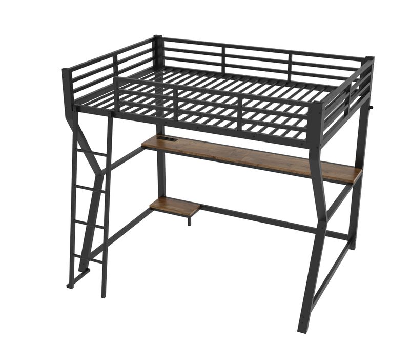 Lit Mezzanine Noir 90x200 Cm Avec Bureau Et éclairage LED Pour Chambre