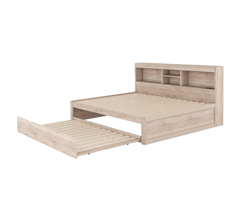 Lit Banquette Naturel 140x200 Cm Avec Éclairage LED, Lit Gigogne Et Prises/usb