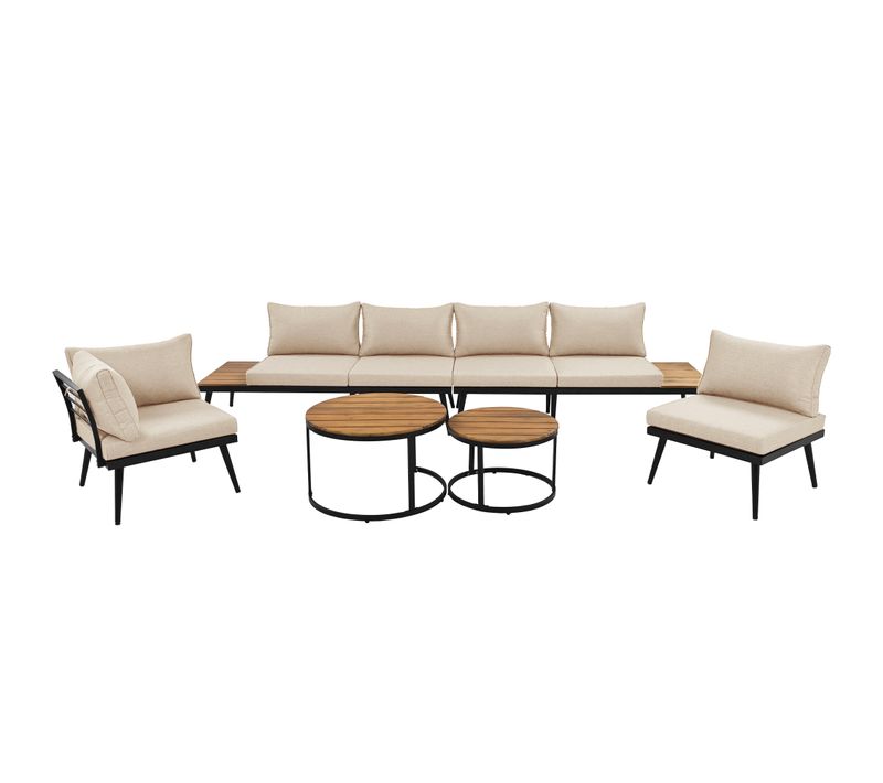 Salon De Jardin 6 Pièces Avec Structure En Fer Galvanisé Beige