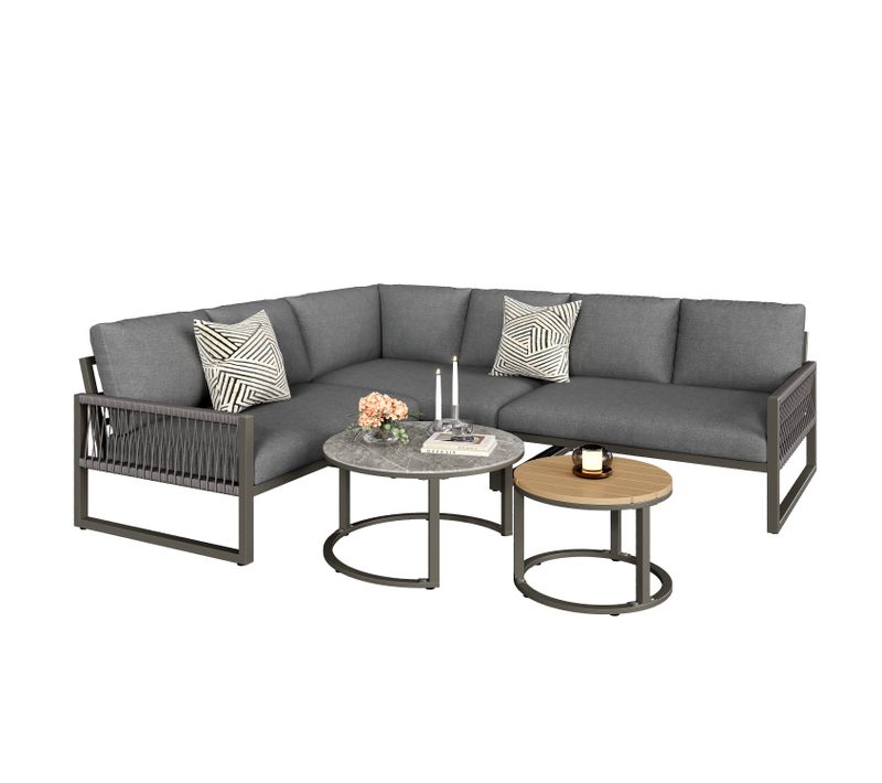 Salon De Jardin Avec 2 Tables Basses Et Structure En Fer Galvanisé Gris