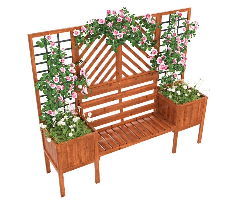 Bac à Plantes Avec Treillis 170x145x42 Cm Avec Structure En Bois Massif Brun