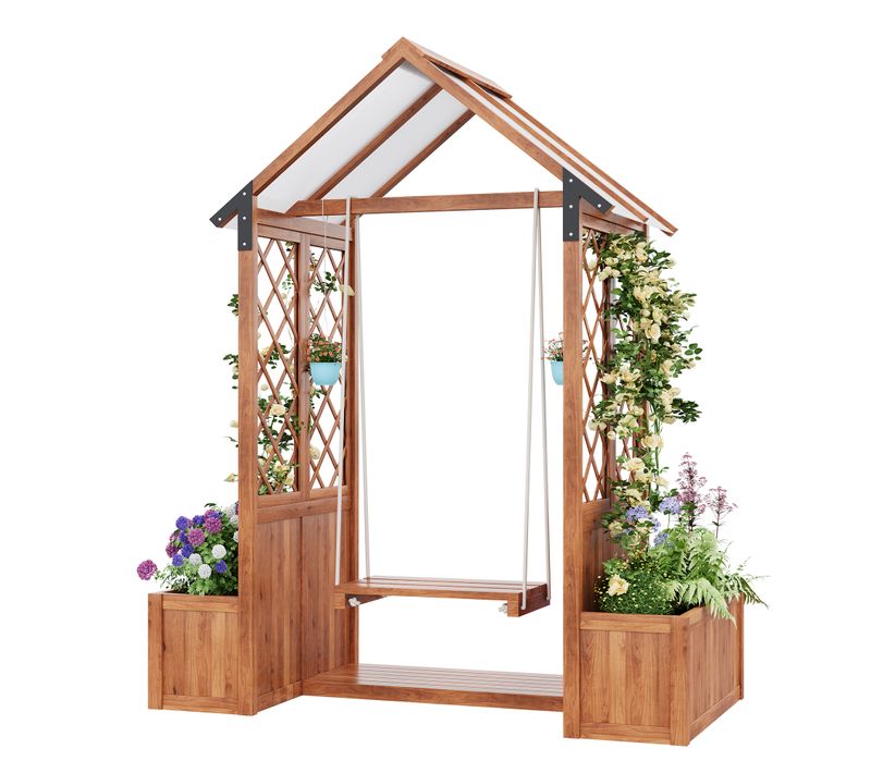 Pflanzkübel Avec Treillis 163x142x70 Cm En Bois Massif Brun Avec Balancelle