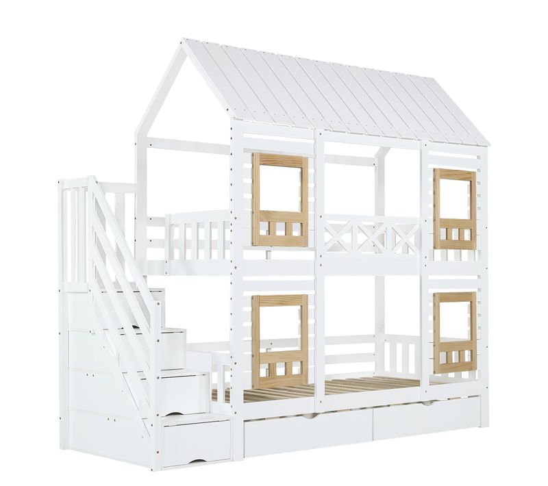 Lit Superposé 90x200 Cm Avec Structure En Pin Et Mdf Blanc Et Naturel