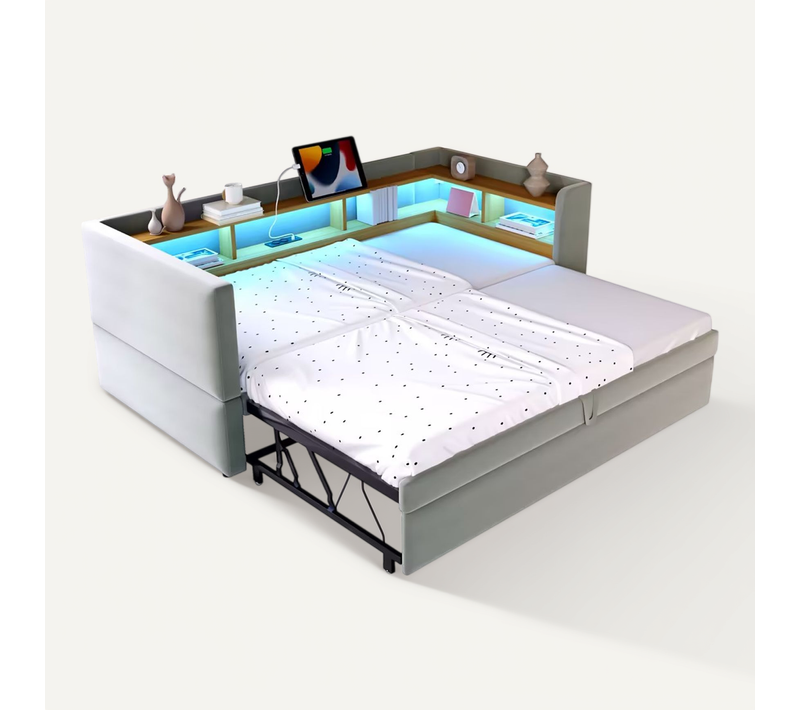 Canapé-lit 90/180x190 Cm Avec Structure Convertible Tissu Gris Clair