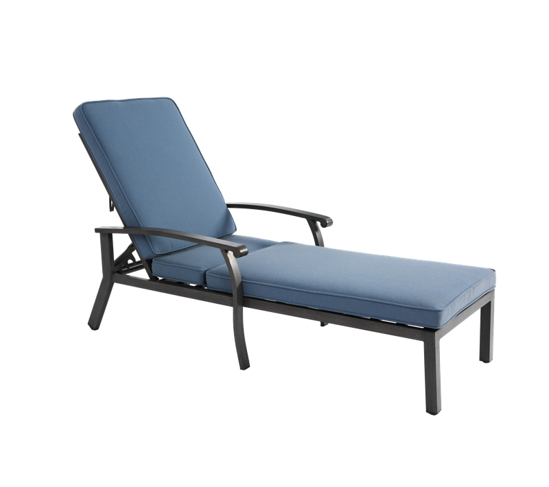 Chaise Longue 204 Cm Avec Dossier Réglable 5 Positions Et Coussin Bleu