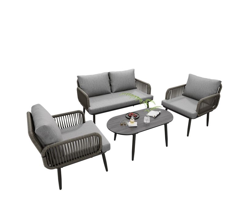 Salon De Jardin 4 Pièces Avec Structure En Acier Galvanisé Gris