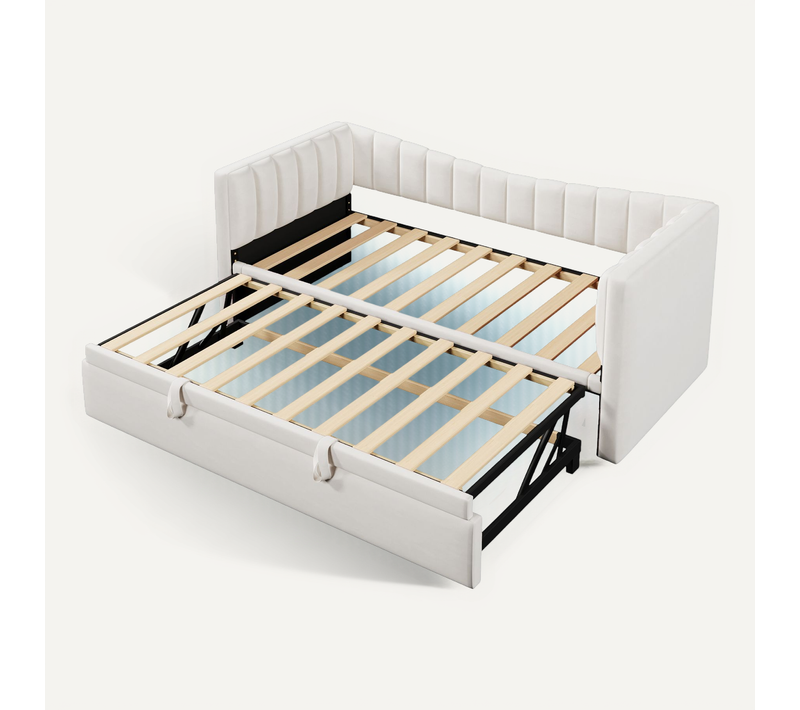 Lit Gigogne Velours Blanc 90x200 Cm, Couchage D’appoint 180x200 Cm