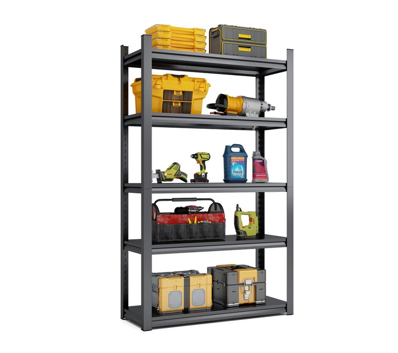 étagère De Rangement Garage 5 Niveaux Réglables 198x120x45,7 Cm Charge 650 Kg Métal Noir